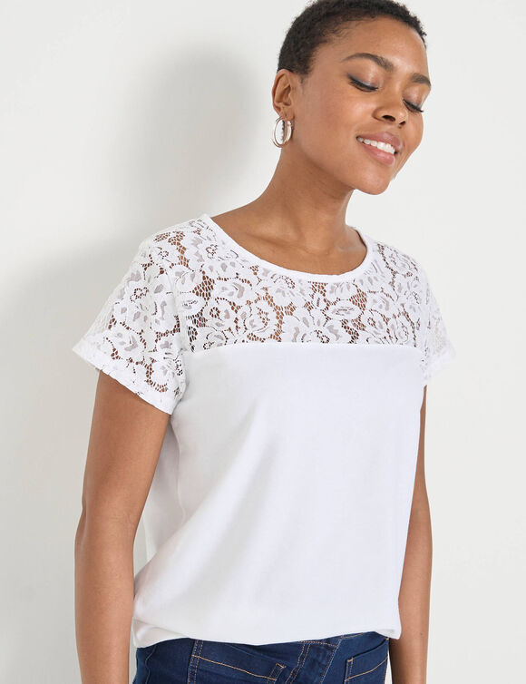 T-shirt manches courtes dentelle (blanc) T-shirt manches courtes dentelle (blanc)